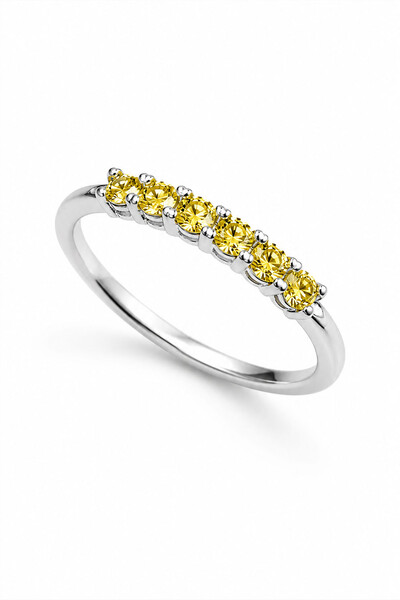 Foto Anel Meia aliança Aparador Moissanite 3 MM Light Yellow Prata 925 Ródio Branco