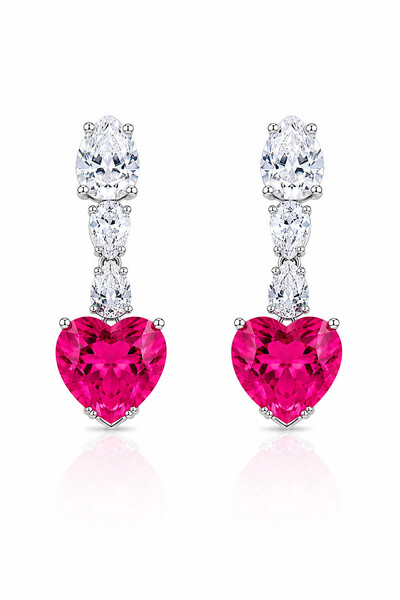Foto Brinco Coração Fusion Pink Zircônia Ródio