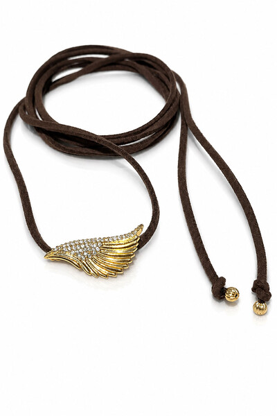 Foto Colar Courinho Pingente Asa Zircônias Ouro 18k