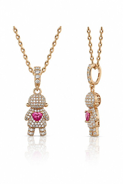 Foto Pingente Menina Coração Pink Ouro 18k