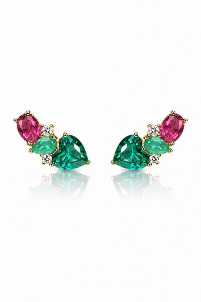 Foto Brinco Earcuff Turmalina Rubi Ouro 18k