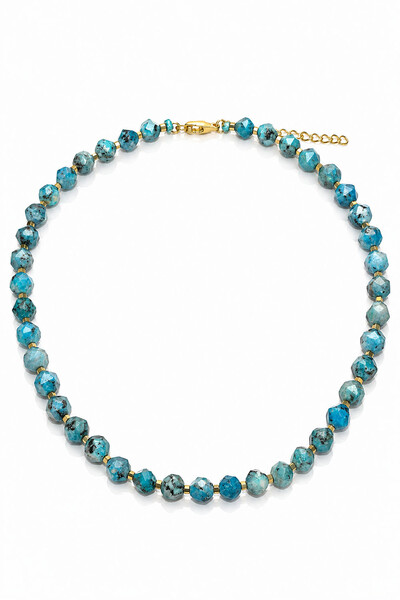 Foto Colar Pedra Turquesa Facetada Ouro 18k