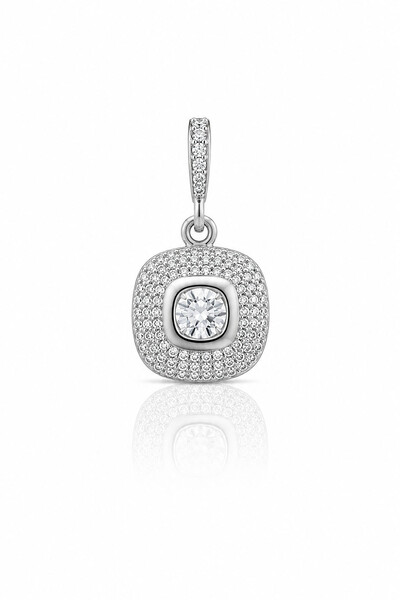 Foto Pingente Quadrado Zircônias Banhado Ródio Branco