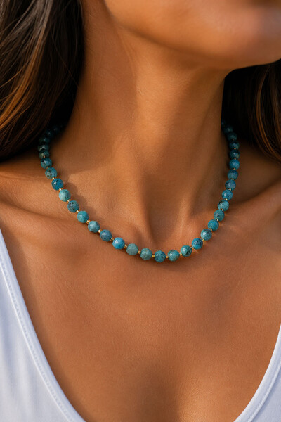 Foto Colar Pedra Turquesa Facetada Ouro 18k