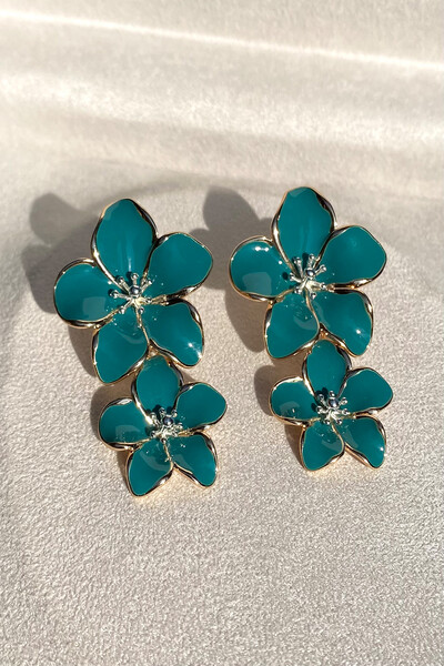 Foto Brinco Flores Esmaltado Verde Ouro 18k