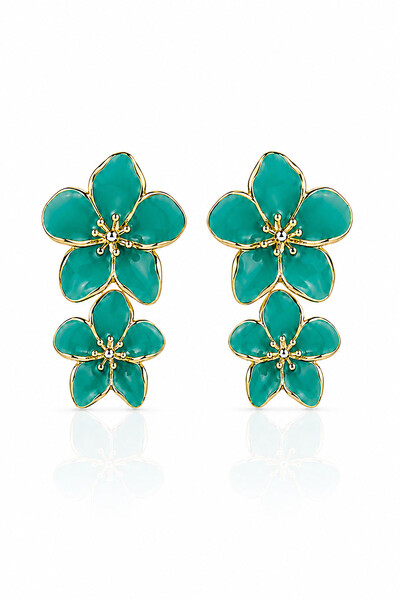 Foto Brinco Flores Esmaltado Verde Ouro 18k