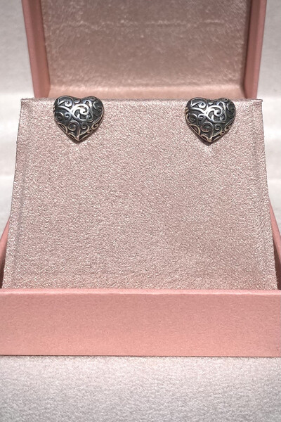 Foto Brinco Coração Enfeite Prata 925 Envelhecida