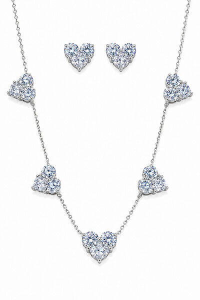 Foto Conjunto Coração Cristal Ródio Branco