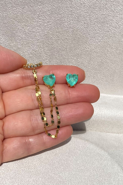 FotoBrinco Earline Corações Turmalina Fusion Zircônias Ouro 18k