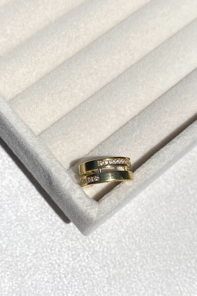 Foto Fake Piercing Blue Zircônias Dourado