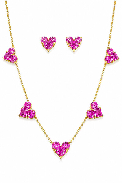 Foto Conjunto Coração Pink Safira Ouro 18k