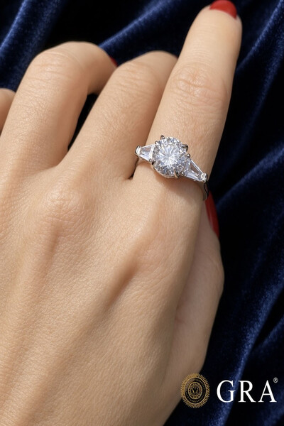 Foto Anel Moissanite 8MM Prata 925 Ródio Branco