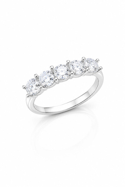 Foto Anel Moissanite Aparador com 5 pedras 4MM Prata 925 Ródio Branco