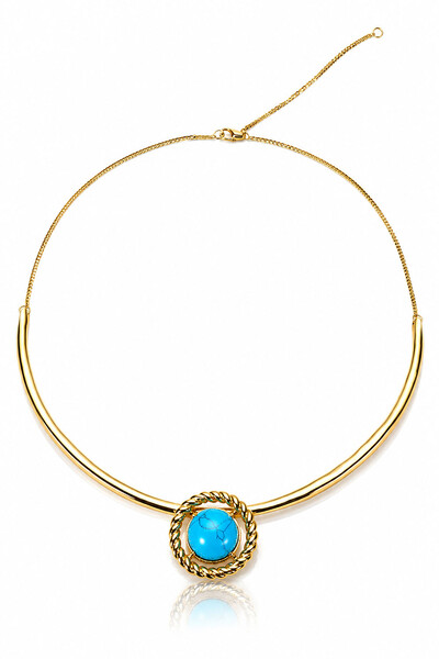 Foto Colar Aro Pingente Turquesa Ouro 18k