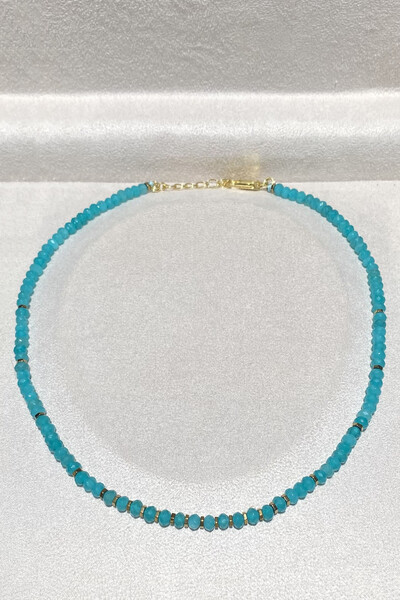 Foto Colar Pedra Natural Aqua Fino Ouro 18k