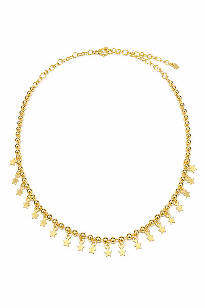 Foto Colar Choker Bolinhas e Estrelas Penduradas Ouro 18k