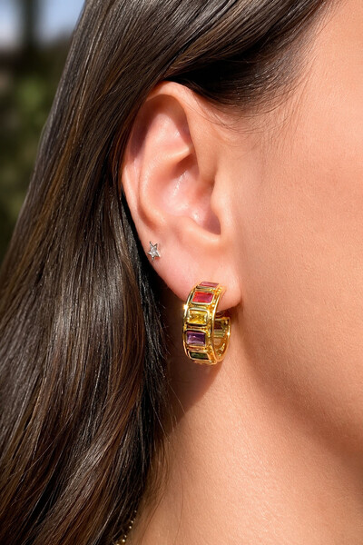 Foto Brinco Argola Colorida Ouro 18k