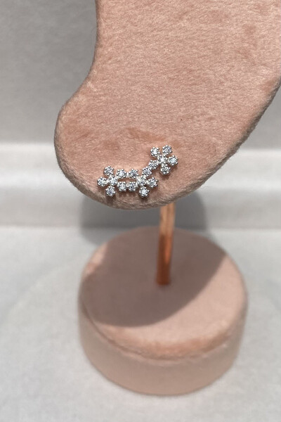 FotoBrinco Earcuf 3 Flores Zircônias Prata 925