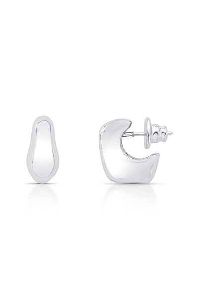 Foto Brinco Meia Argola Orgânico Liso Banhado no Ródio Branco