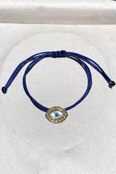 Foto Pulseira Pingente Olho Grego Madrepérola Zircônias Azul Marinho