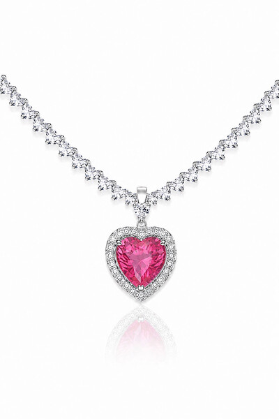 Foto Pingente Coração Rosa Zircônias Ródio Branco