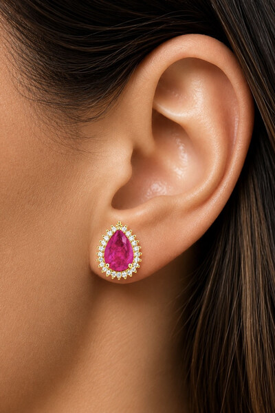 Foto Brinco Gota Fusion Pink Zircônia Ouro 18k