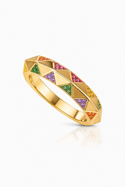 Foto Anel Gypsy Zircônias Coloridas Ouro 18k