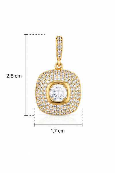 Foto Pingente Quadrado Zircônias Banhado Ouro 18k