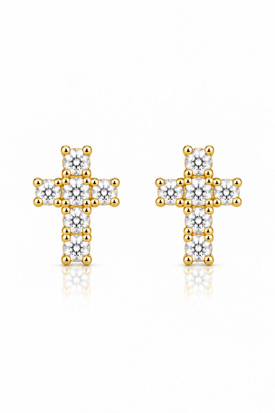 Foto Brinco Cruz Zircônias banhado no Ouro 18k