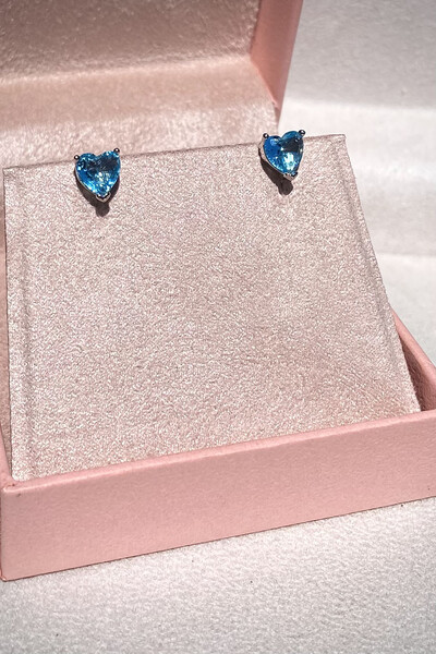 FotoBrinco Ponto luz Coração 6MM Aqua Marine Zircônia Ródio Branco