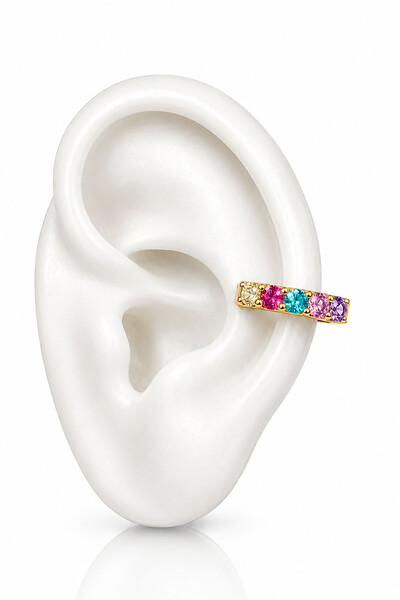 Foto Fake Piercing JULY Zircônias Coloridas Ouro 18k