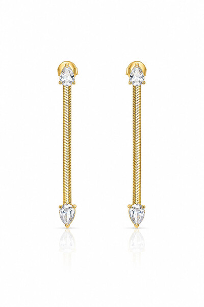 Foto Brinco fio detalhe gota zircônia ouro 18k.
