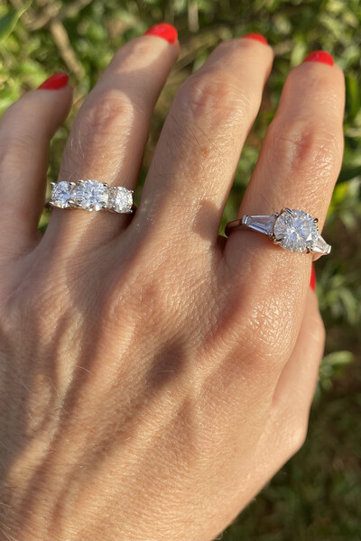 FotoAnel Moissanite Aparador Pedra Central 6MM Prata 925 Ródio Branco