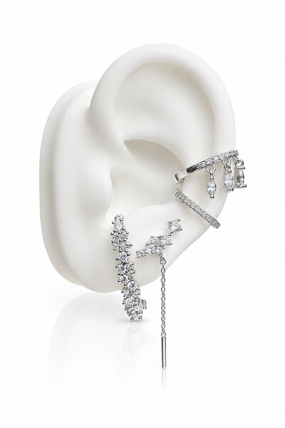 Foto Brinco Earhook Duplo Ródio Branco