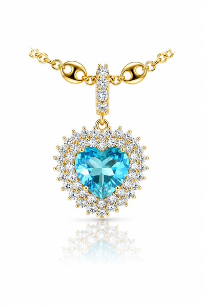 Foto Pingente Coração Aqua Zircônia Ouro 18k