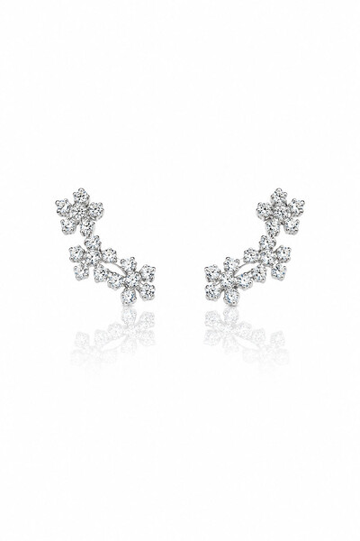 Foto Brinco Earcuf 3 Flores Zircônias Prata 925