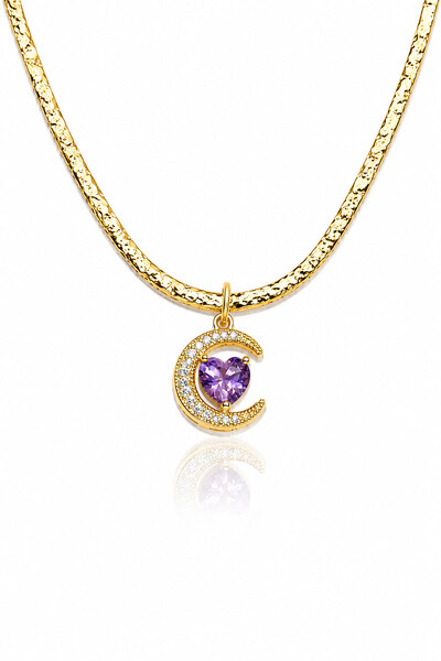 Foto Colar Choker Pingente Lua e Coração Rosa Zircônia