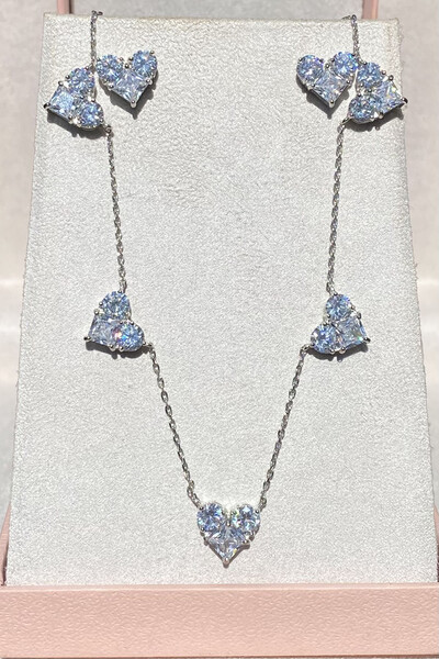 Foto Conjunto Coração Cristal Ródio Branco