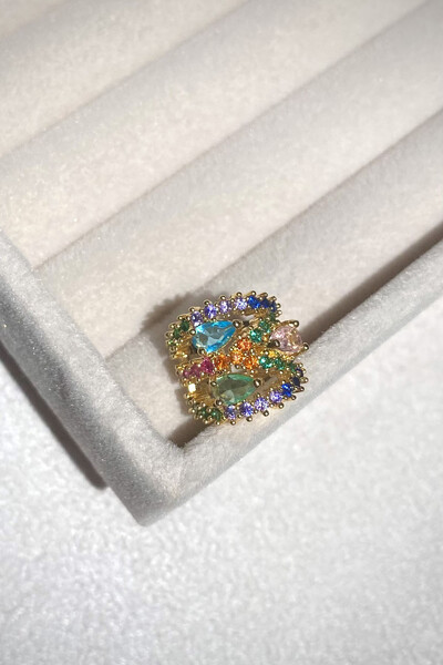 Foto Fake Piercing Zircônias Coloridas Largo Dourado