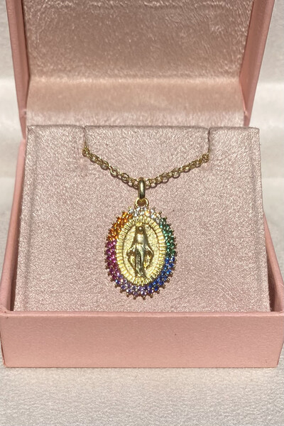 Foto Colar NSra das Graças Zircônias Coloridas Ouro 18k