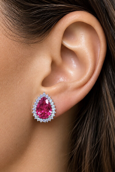 Foto Brinco Gota Fusion Pink Zircônia Ródio Branco