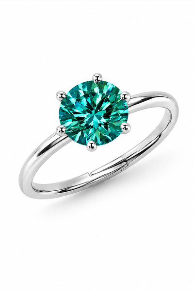 Foto Anel Solitário Moissanite 8MM Turmalina Prata 925 Ródio Branco