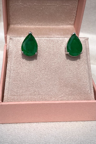 Foto Brinco Gota Fusion Esmeralda Ródio Branco