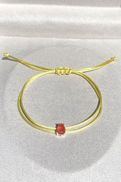 Foto Pulseira Cordão Amarelo Gota Fusion Coral Prata 925