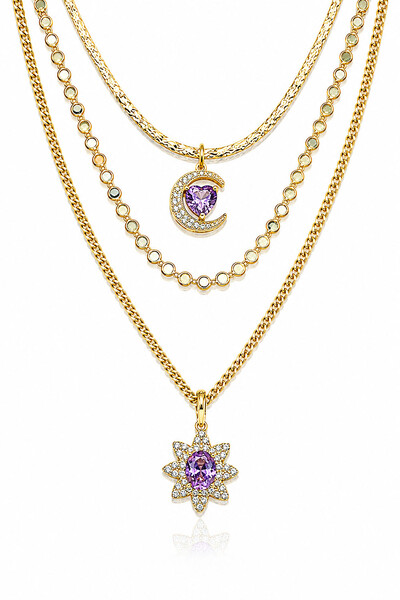 Foto Colar Choker Pingente Lua e Coração Rosa Zircônia