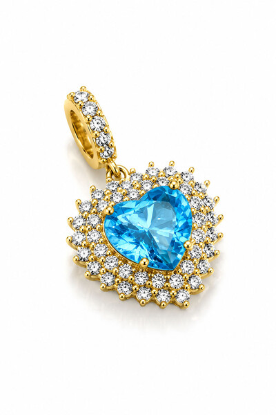 Foto Pingente Coração Aqua Zircônia Ouro 18k