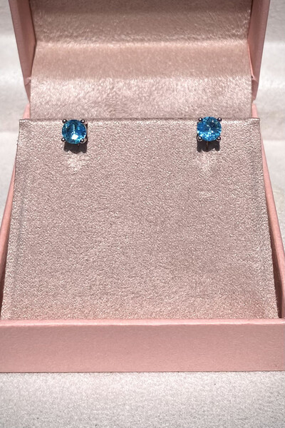 Foto Brinco Ponto luz 6MM Aqua Marine Zircônia Ródio Branco