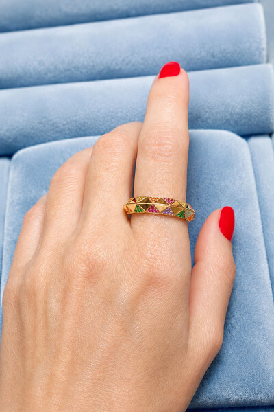 Foto Anel Gypsy Zircônias Coloridas Ouro 18k
