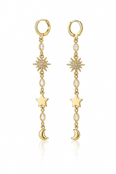 Foto Brinco Argola Fio Estrela e Lua Ouro 18k