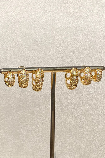 Foto Brinco Trio Argola honey Zircônia Ouro 18k